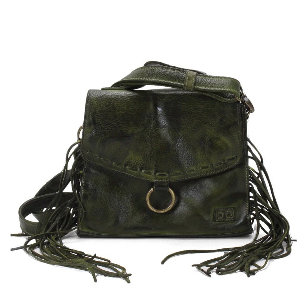 Bed Stu “Hidden” Green Leather Crossbody Bag with Fringe